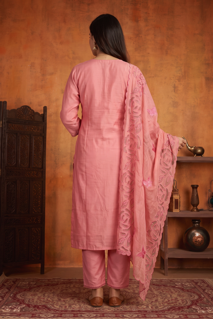 PINK APPLIQUE KURTA SET