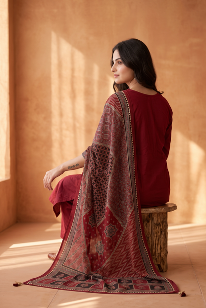 COTTON AJRAK KURTA SET