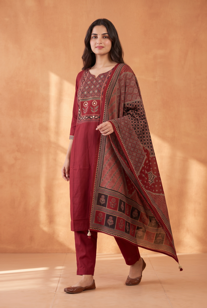COTTON AJRAK KURTA SET