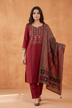 COTTON AJRAK KURTA SET