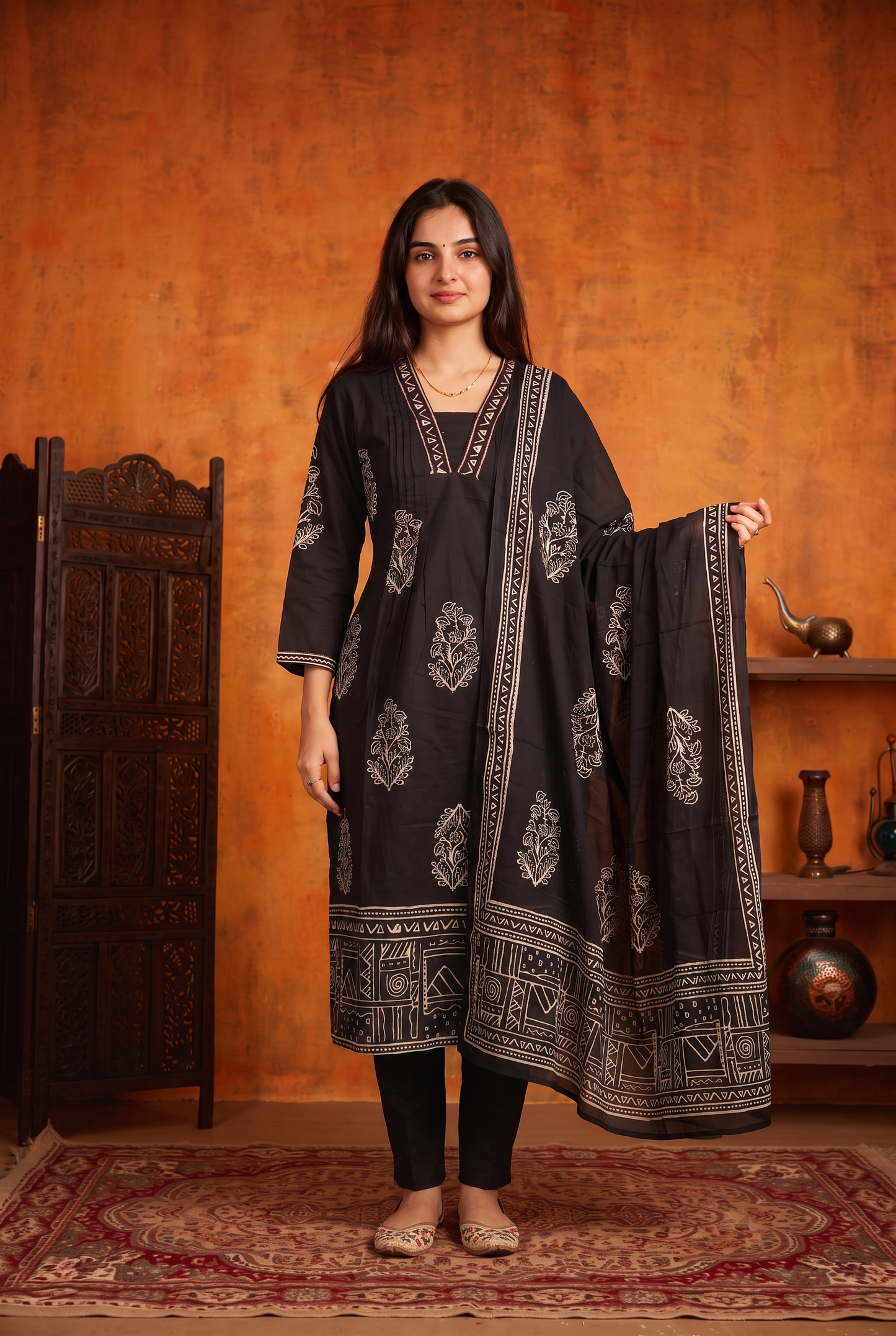BLACK COTTON KURTA SET