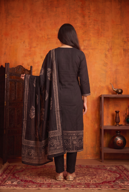 BLACK COTTON KURTA SET