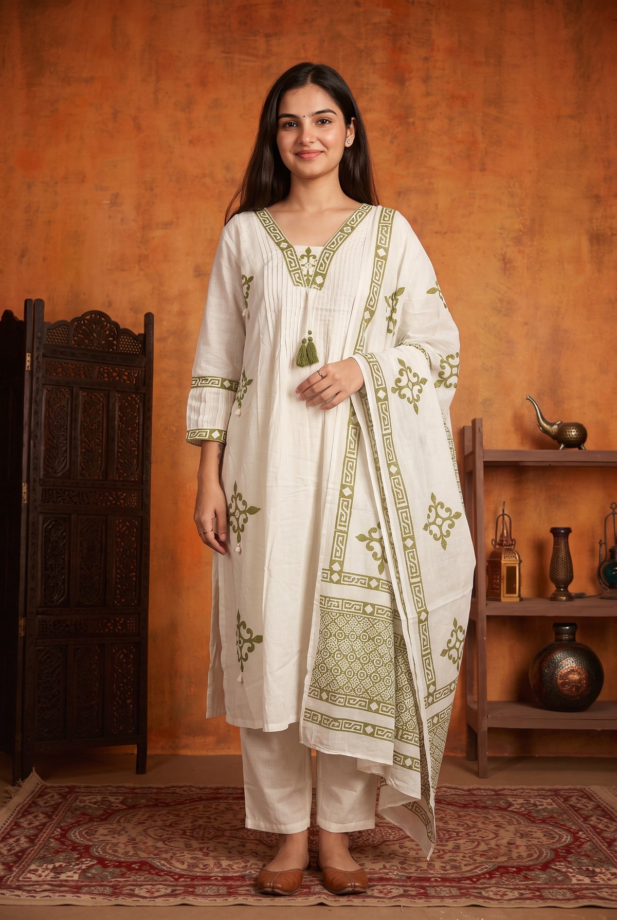 WHITE COTTON KURTA SET